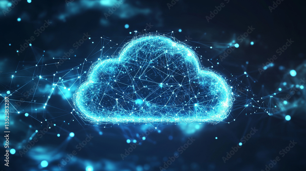 Poster cloud and edge computing technology concepts with cybersecurity data protection. a large cloud icon 