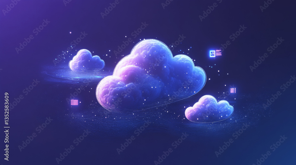 Poster cloud and edge computing technology concept with cybersecurity data protection system. three large c
