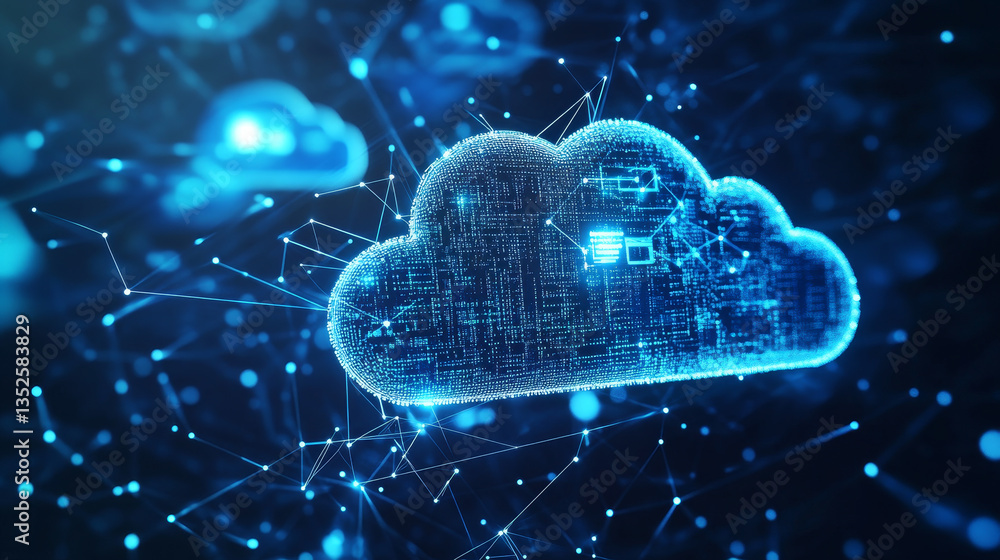Poster cloud and edge computing technology concept with cybersecurity data protection system. within the ab