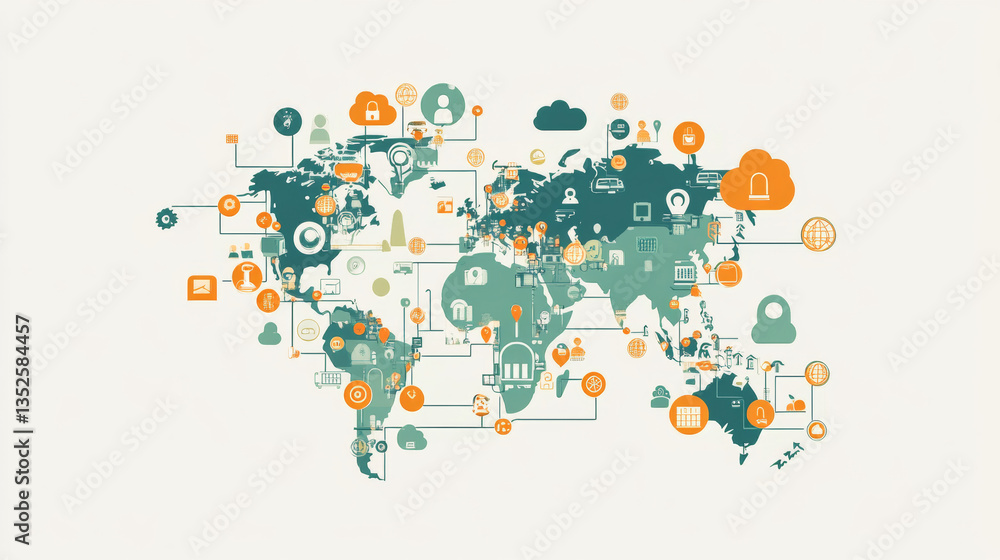 Poster data transfer cloud computing technology concept. there is a large prominent cloud icon in the cente