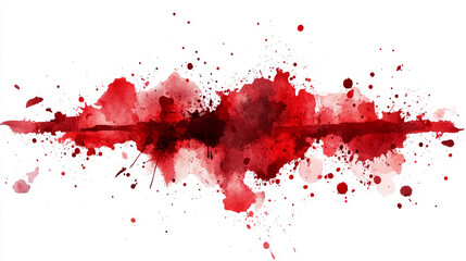 Hand painted red watercolor shapes and stains set on white background