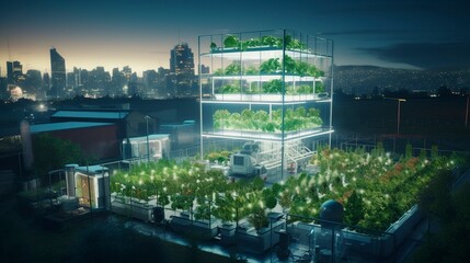 Naklejka premium A photo of an automated urban farm with drone-assistant