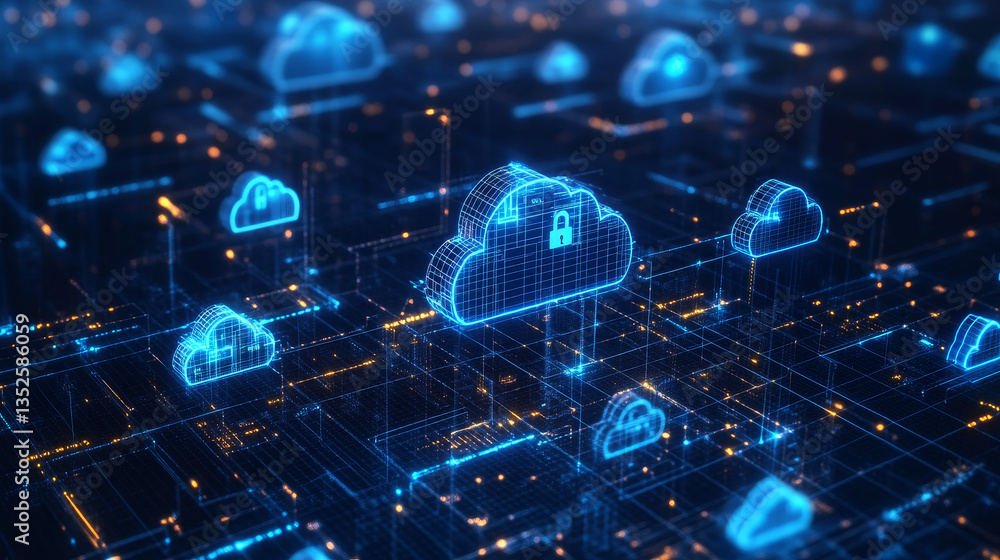 Poster abstract cloud computing structure. the data transfer and storage concept consists of an interconnec