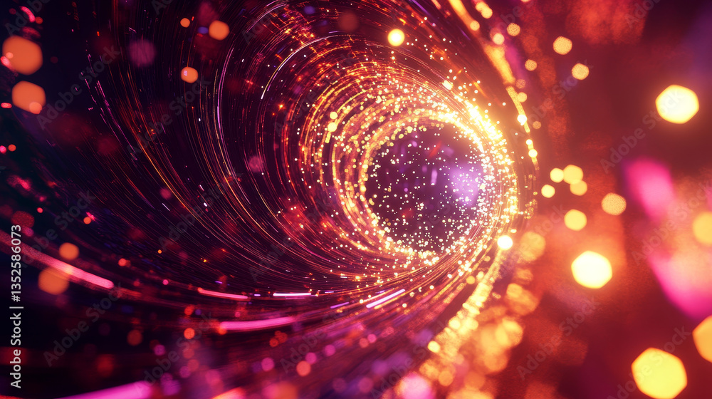 Poster digital cyberspace futuristic, particles wave flowing with lines and dots connection, technology net