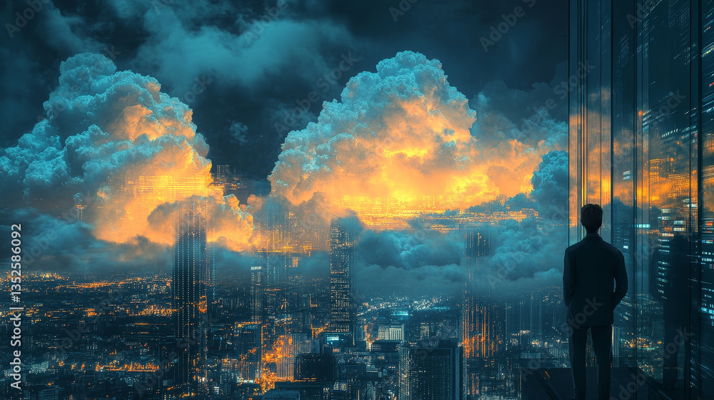 Poster cloud computing,flat outline style.line art.data storage device,media server.web hosting and cloud t