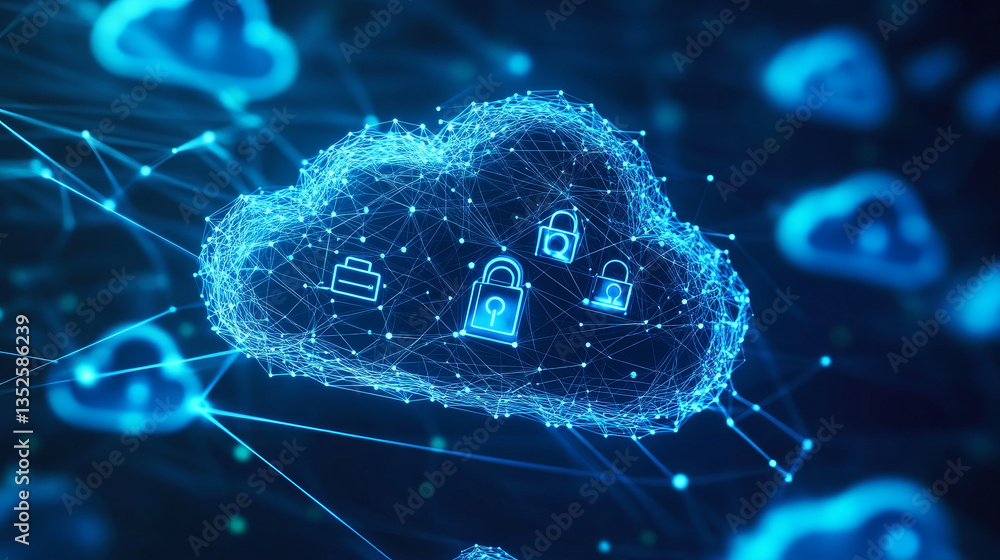 Poster abstract cloud computing structure. the data transfer and storage concept consists of an interconnec
