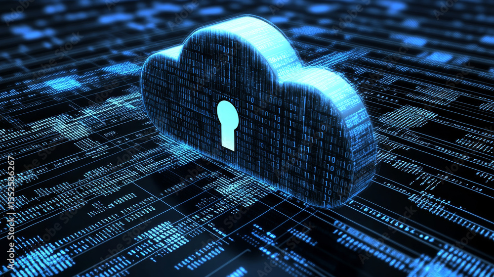 Poster cloud and edge computing technology concepts with cybersecurity protection. there is a prominent lar