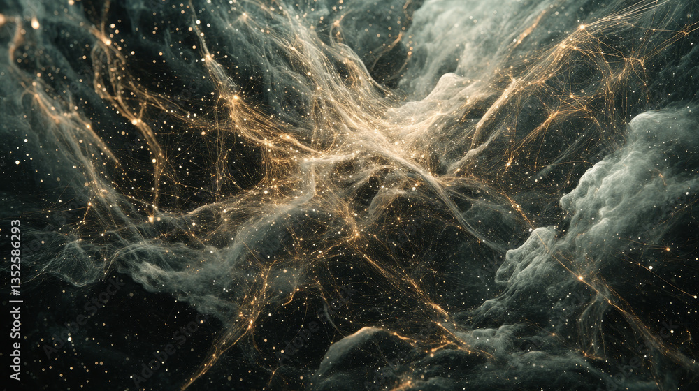 Poster digital cyberspace futuristic, particles wave flowing with lines and dots connection, technology net