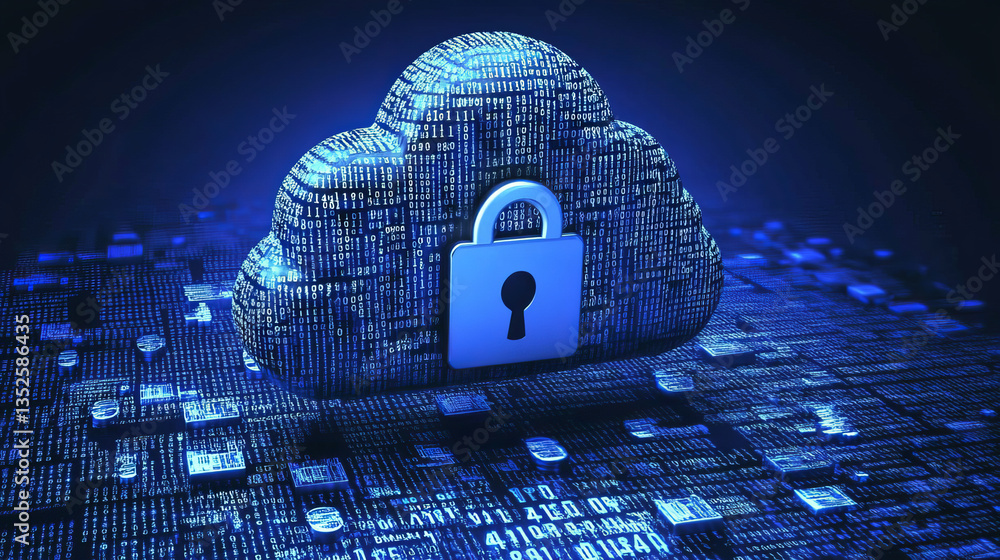 Poster cloud and edge computing technology concepts with cybersecurity protection. there is a prominent lar