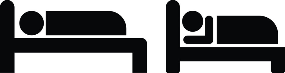 Sleeping man on bed different direction icon in flat, line set. isolated on transparent background.