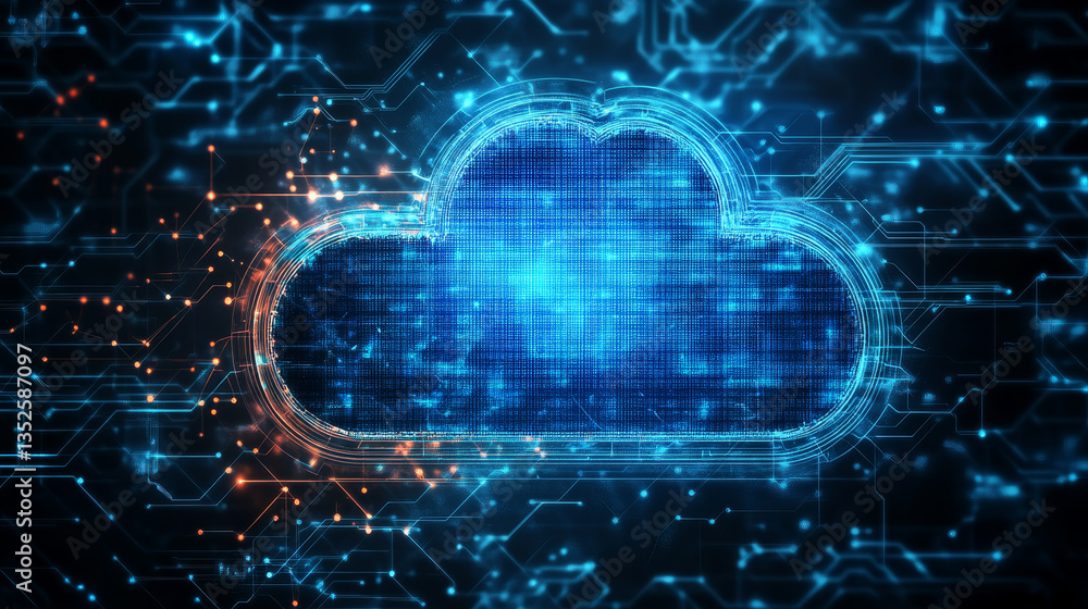 Poster data connection with network sky cloud storage technology internet business concept background