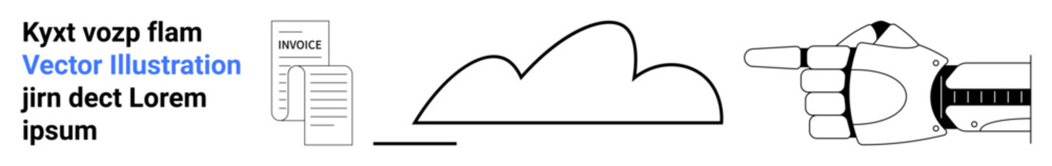 Robotic hand pointing to cloud and invoice document. Ideal for innovation, technology, cloud computing, automation, digital transformation, AI tools, and simple landing page