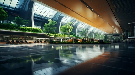 A photo of an eco-conscious airport terminal