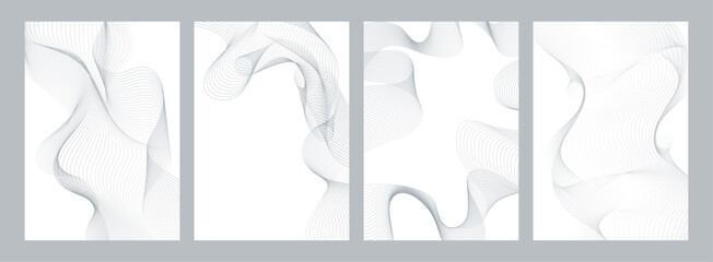 Luxury cover design set. High class silver wavy line pattern on white background. Abstract wave digital texture for certificate, deluxe folder, leaflet a4, formal invite, diploma. Vector