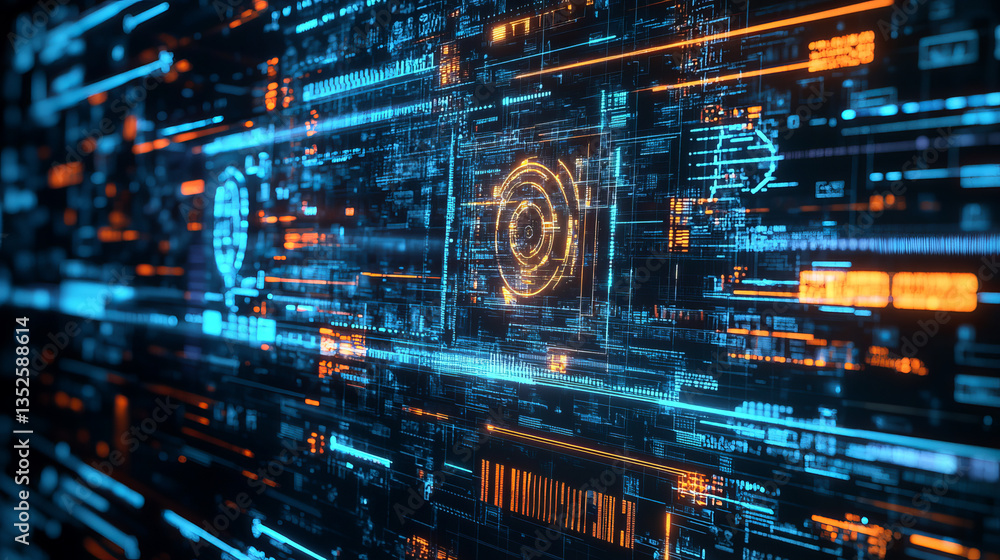 Poster hi-tech digital technology cyber security display holographic information abstract background