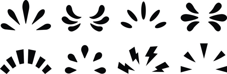 Doodle shine sunburst sparkle ray icon in flat, line set. isolated on transparent background