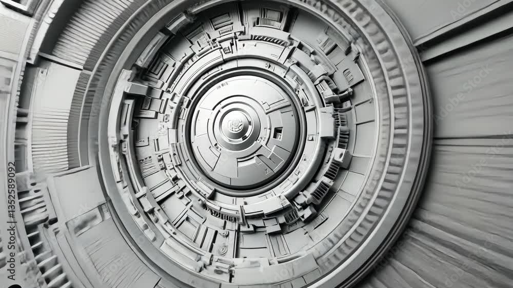 Poster futuristic design with intricate circular patterns in white background generative ai