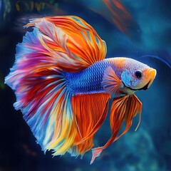 Vibrant fish with colorful fins in an aquarium © Adib