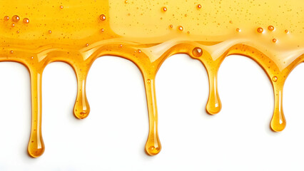 Golden Honey Dripping on White Background 