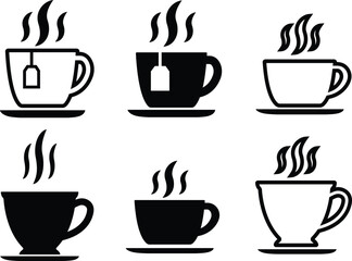 Coffee and Tea Related cup icon in flat, line set isolated on transparent background