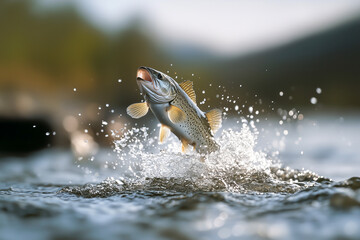 A largemouth bass fish jumping out of the water.