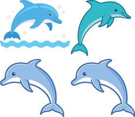 Obraz premium Funny cartoon dolphin set swimming in the ocean