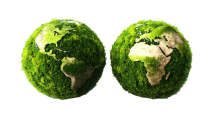 Two Green Earth Globes Representing Sustainability