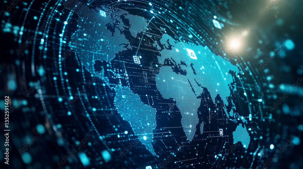 Poster padlock of cyber security digital data, technology global network digital data protection, future ba