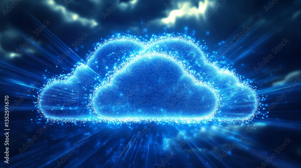Poster futuristic cloud computing network with glowing digital pathways, representing cloud technology, dat