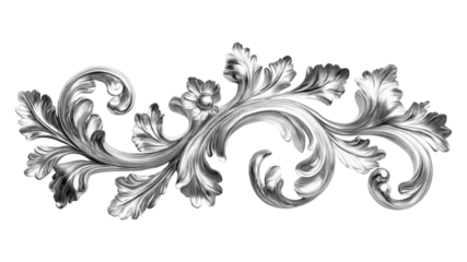 Silver decorative element, filigree, cutout, transparent background