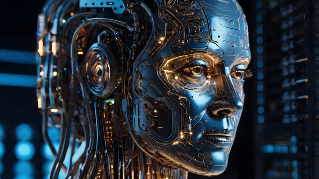 Futuristic Robotics Portrait with Advanced Circuitry and Artificial Intelligence Design