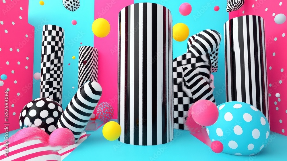 Poster geometric shapes and patterns compose a vibrant and colorful scene