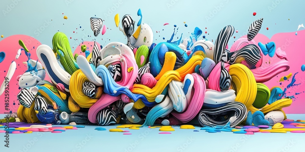 Aufkleber colorful abstract shapes and splatters creating a vibrant visual composition