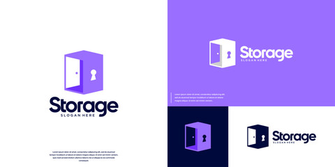 Obraz premium storage space logo, digital services, security system, door protection, graphic design template.