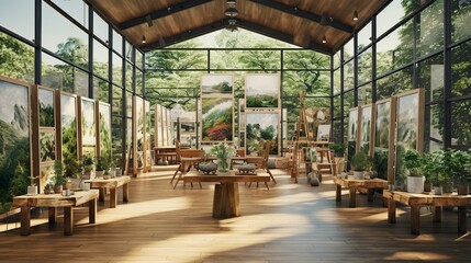 Fototapeta premium A photo of an eco-friendly art gallery with sustainable environment