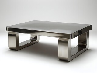 Sleek stainless steel coffee table with a minimalist design
