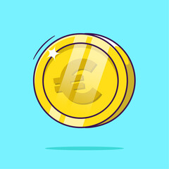 Draw cartoon of euro gold coin treasure vector illustration. finance and economy global business icon, mascot and symbol