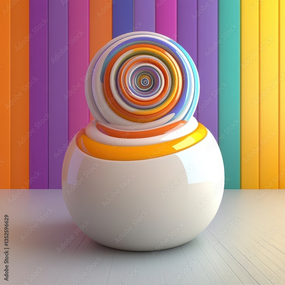 Poster a detailed studio rendering of a whimsical abstract layered sphere