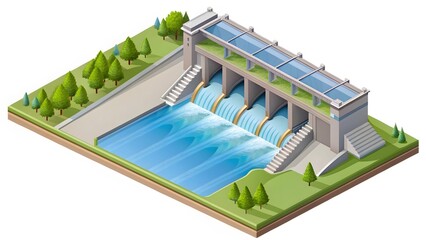Hydroelectric Dam Isometric Illustration