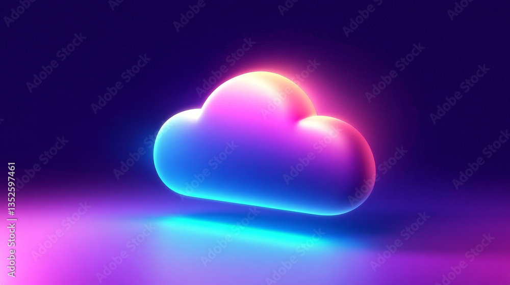 Poster futuristic digital background with a glowing cloud icon represents cloud computing, big data storage