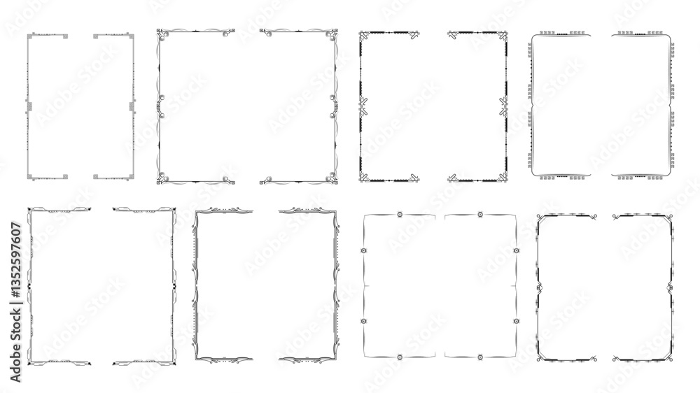 Poster set black simple line collection different doodle brackets, parentheses, braces elements vector desi