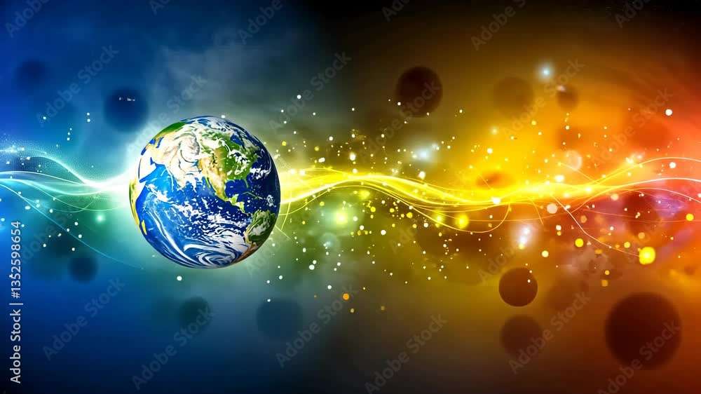 Poster global communication concept with colorful network connections generative ai