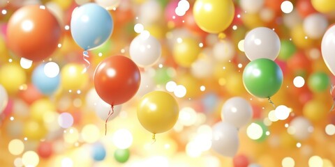 Colorful balloons floating in a cheerful and festive blurred background scene