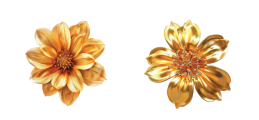 Comparison of natural and metallic golden flower designs for decorative purposes