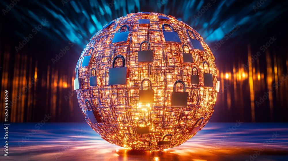 Poster cybersecurity and big data protection technology concept background image. the interconnected small 