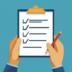 Contemporary Flat Design: Diverse Hands Grasping Blank Clipboard for Surveys and Checklists