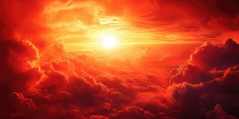 Fototapeta premium Dramatic Red Sky Signaling Apocalypse: A Bright Yet Dark Cloudy Background