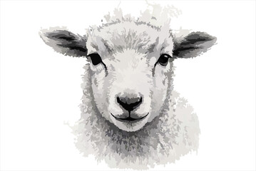 abstract illustration of a young sheep isolated on a white background looking towards the front