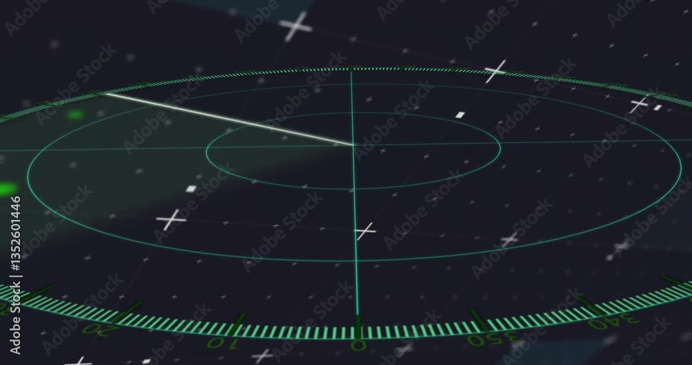 Poster animation of green radar screen showing moving blips and grid lines