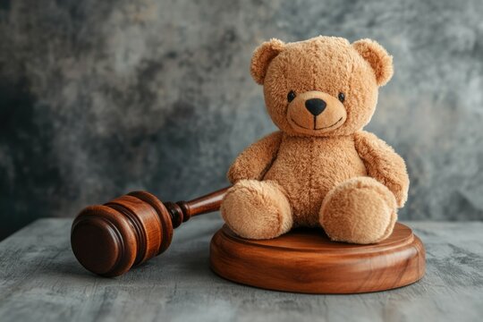 Family Law: Wooden Gavel and Teddy Bear Signifying Child Custody and Alimony Matters
